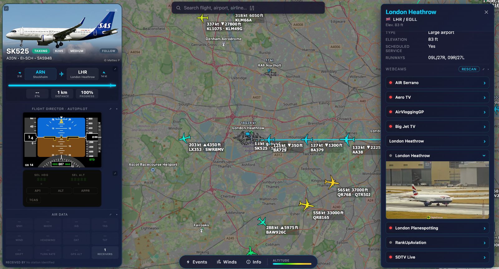 Airport panel with webcams