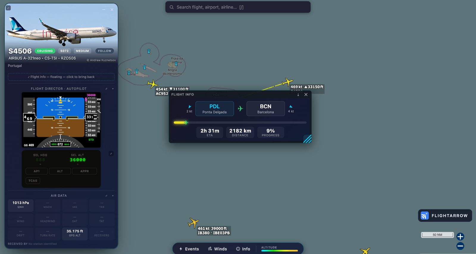 Floating flight info panel